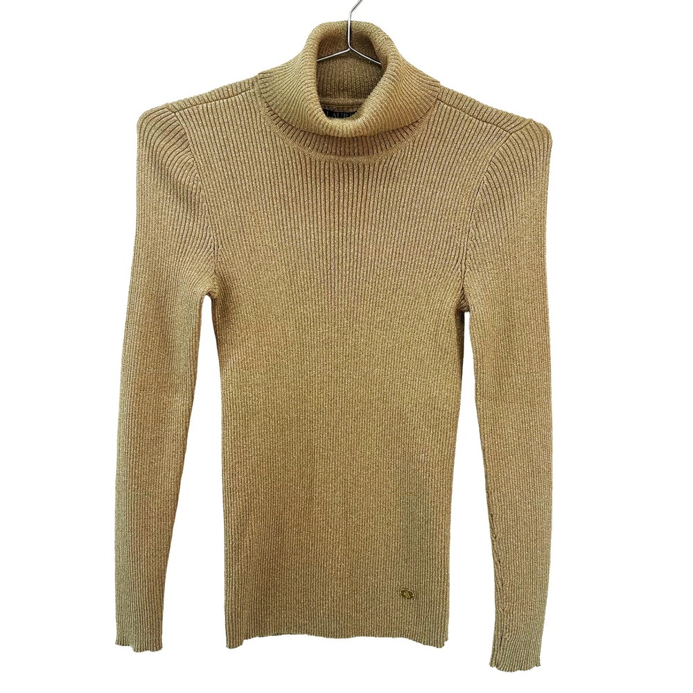 LAUREN RALPH LAUREN‎ Metallic Ribbed Turtleneck Sweater • Small • gold